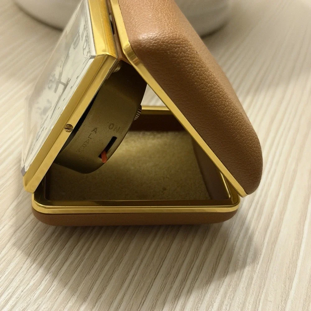 Westclox Folding Portable Travel Alarm Clock Brown Works Luminous Hands‎ Vintage